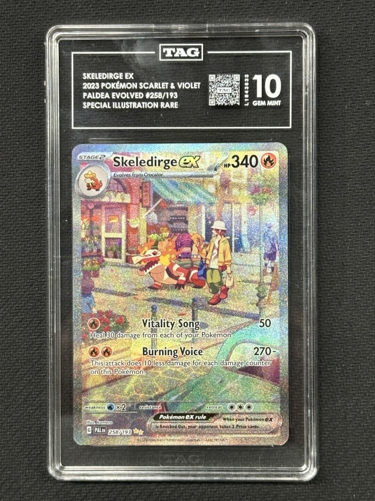 Skeledirge EX Pokemon Paldea Evolved Special Illustration TAG 10 Rare Card: Skeledirge EX Pokemon Paldea Evolved Special Illustration TAG 10 Rare Card Introducing the Skeledirge EX Pokemon card from the Paldea Evolved series, a must-have for collectors and fans alike. This sp