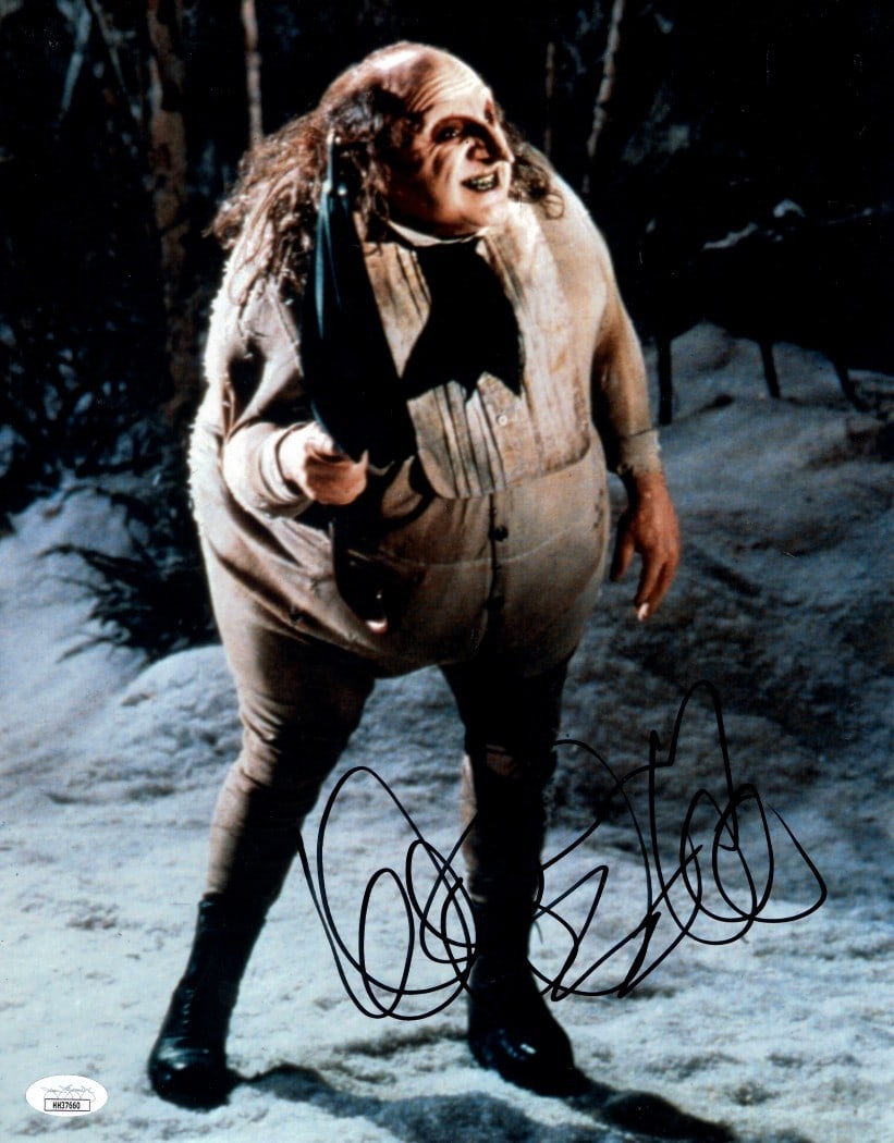 Danny DeVito Autographed 11x14 Photo as The Penguin JSA Certified: Danny DeVito Autographed 11x14 Photo as The Penguin JSA Certified This captivating 11x14 photograph features Danny DeVito as The Penguin from the iconic film "Batman Returns." The photo is signed by D