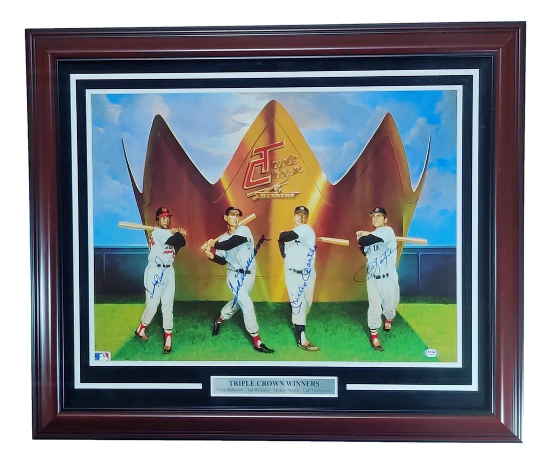Mickey Mantle Ted Williams Yaz Signed Triple Crown Framed Photo PSA (1 of 6)