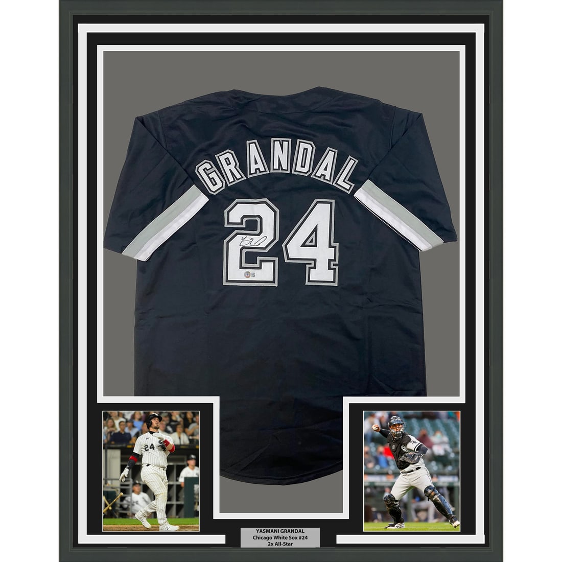 Framed Signed Yasmani Grandal Jersey with BAS COA 33x42: Framed Signed Yasmani Grandal Jersey with BAS COA 33x42 Celebrate your love for baseball with this professionally framed and matted autographed Yasmani Grandal Chicago Black jersey. Measuring an impre