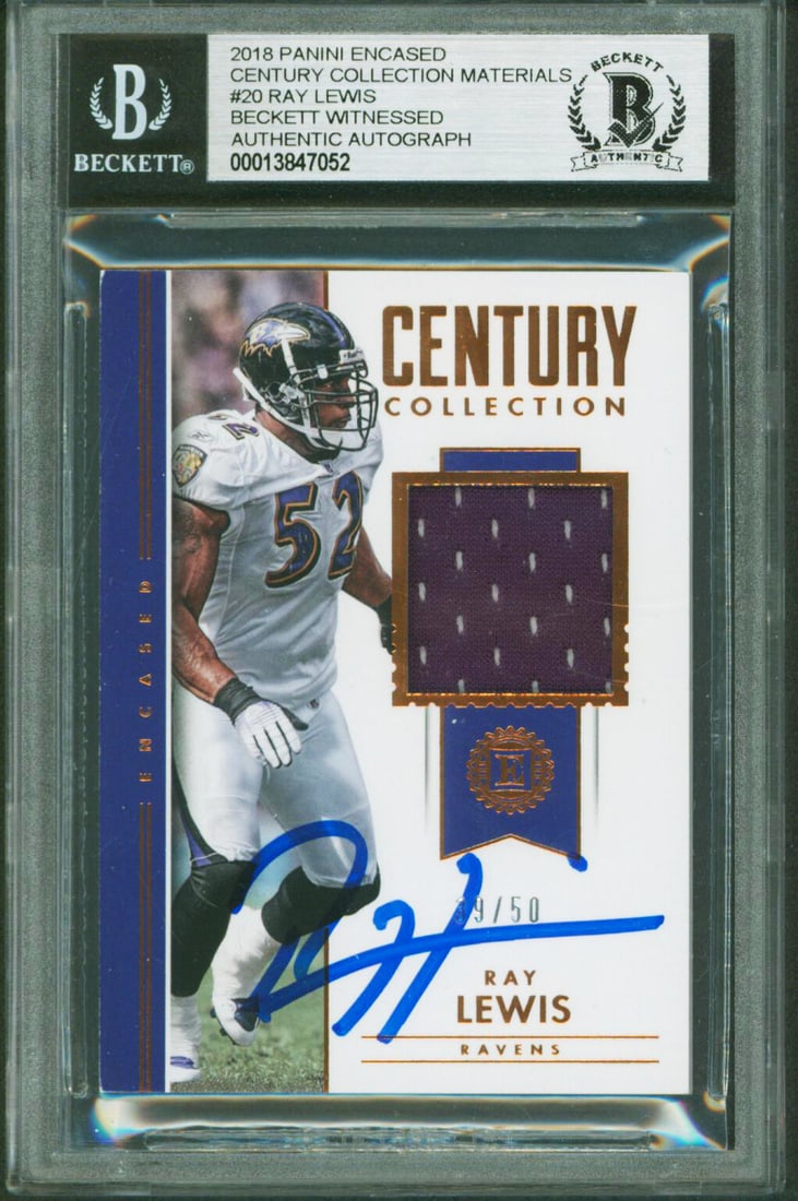 Ray Lewis Autographed 2018 Panini Century Card #39/50 Beckett Authenticated (1 of 2)