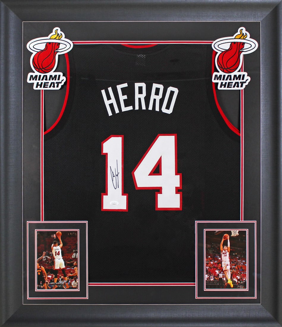 Tyler Herro Autographed Black Framed Jersey Miami Heat JSA COA 32x37: Tyler Herro Autographed Black Framed Jersey Miami Heat JSA COA 32x37 Celebrate your love for the Miami Heat with this authentic signed black pro style framed jersey, personally autographed by Tyler He