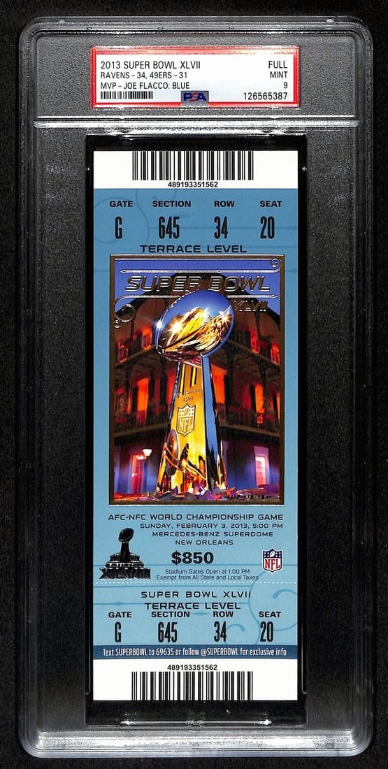 2013 Super Bowl XLVII Full Ticket Ravens vs 49ers PSA MINT 9 (1 of 2)