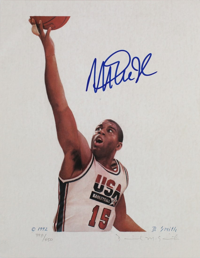 Magic Johnson Signed Limited Edition Lithograph 8.5x11 LE #398/450 Beckett Authenticated (1 of 4)
