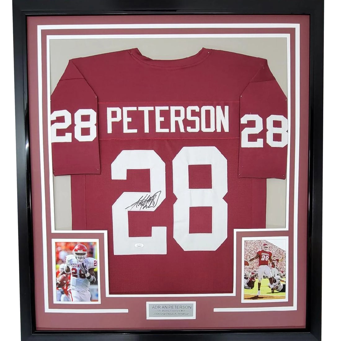 Framed Autographed Adrian Peterson Oklahoma Sooners Jersey JSA COA 33x42 (1 of 2)