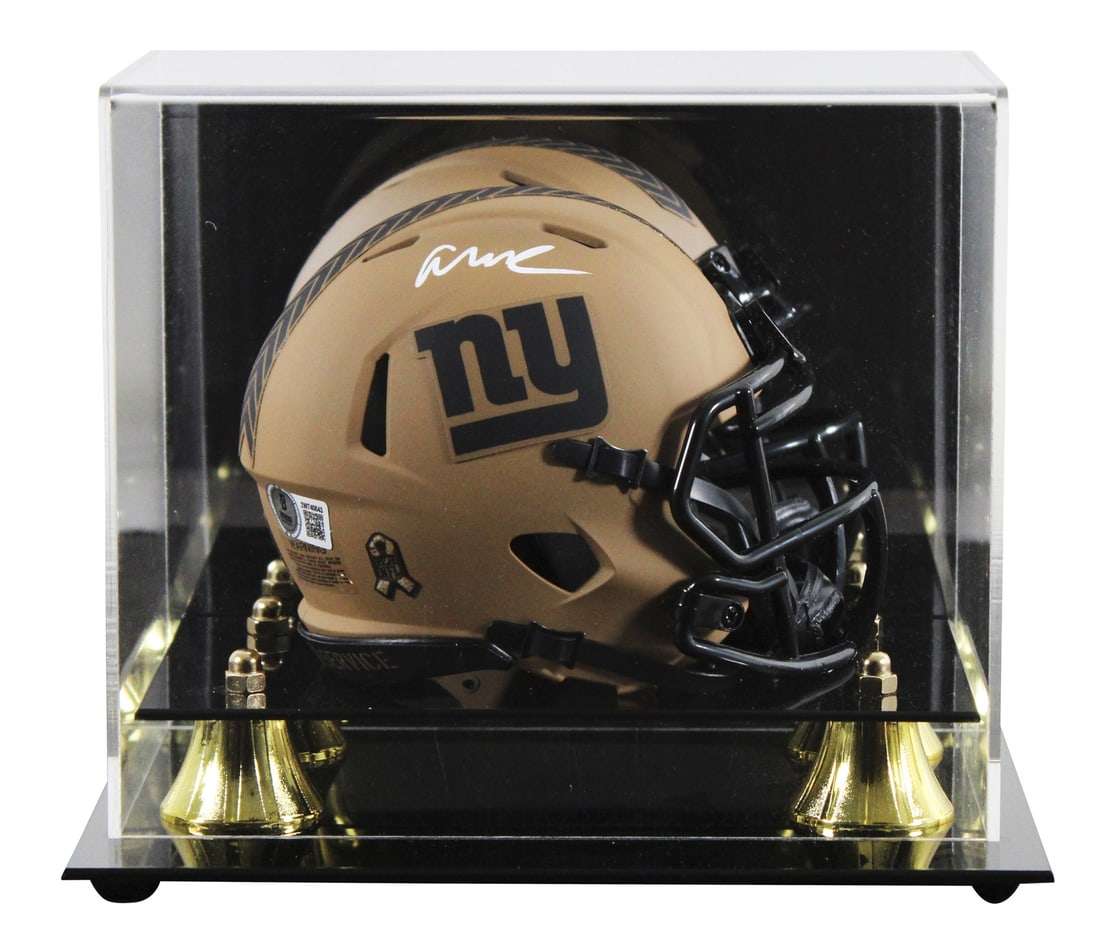 Abdul Carter Autographed Giants Salute to Service II Mini Helmet with BAS: Abdul Carter Autographed Giants Salute to Service II Mini Helmet with BAS This original signed mini helmet commemorates Abdul Carter's contributions to the New York Giants during the 2023 Salute To Se