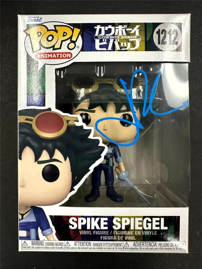 Funko Pop Spike Spiegel Cowboy Bebop Signed by John Cho Beckett Authenticated: Funko Pop Spike Spiegel Cowboy Bebop Signed by John Cho Beckett Authenticated This Funko Pop! figure features Spike Spiegel from Cowboy Bebop and is signed by John Cho. The autograph is authenticated
