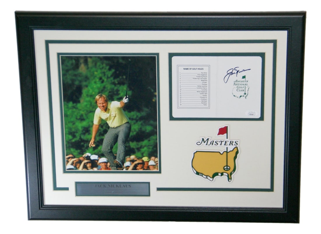 Framed Masters Scorecard Autographed by Jack Nicklaus with Photo JSA Authenticated (1 of 3)