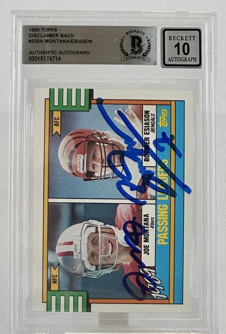 1990 Topps Disclaimer Back Joe Montana Boomer Esiason Dual Auto BGS 10 (1 of 6)