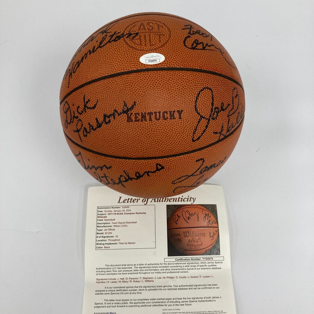 1978 Kentucky Wildcats Team Signed Basketball with 17 Signatures JSA COA: 1978 Kentucky Wildcats Team Signed Basketball with 17 Signatures JSA COA Celebrate the legacy of the 1978 Kentucky Wildcats NCAA Champions with this authentically signed Wilson Jet B1200 basketball. T