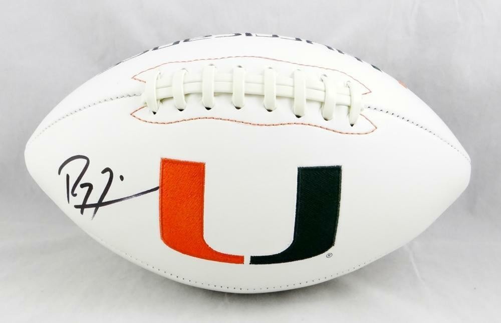Miami Hurricanes Logo Football Signed by Ray Lewis Beckett Authenticated: Miami Hurricanes Logo Football Signed by Ray Lewis Beckett Authenticated This football features the Miami Hurricanes logo and has been autographed by Ray Lewis. The signature is authenticated by Becke