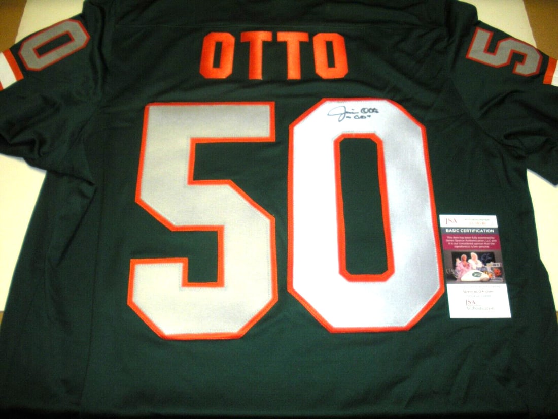 Jim Otto Signed Miami Hurricanes Adidas Jersey JSA COA: Jim Otto Signed Miami Hurricanes Adidas Jersey JSA COA This official licensed Adidas jersey is a must-have for any Miami Hurricanes fan, featuring the signature of legendary player Jim Otto. Crafted f