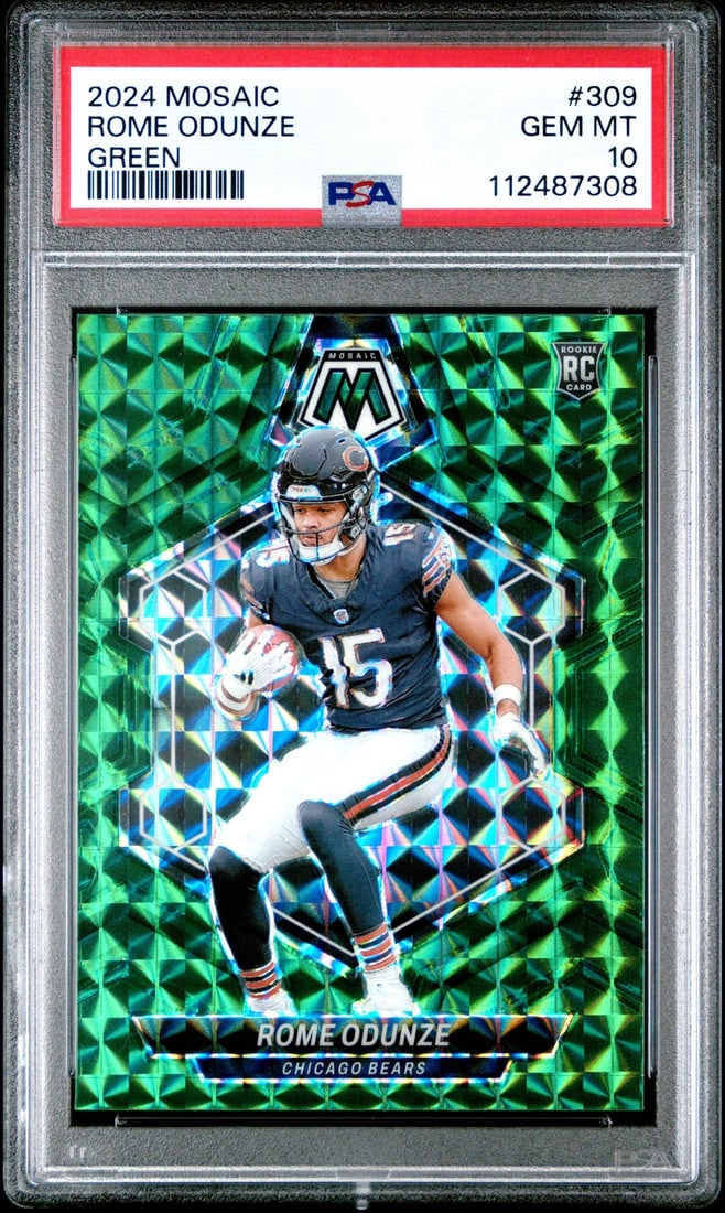 2024 Panini Mosaic Rome Odunze #309 Green Rookie Football Card PSA 10 (1 of 2)