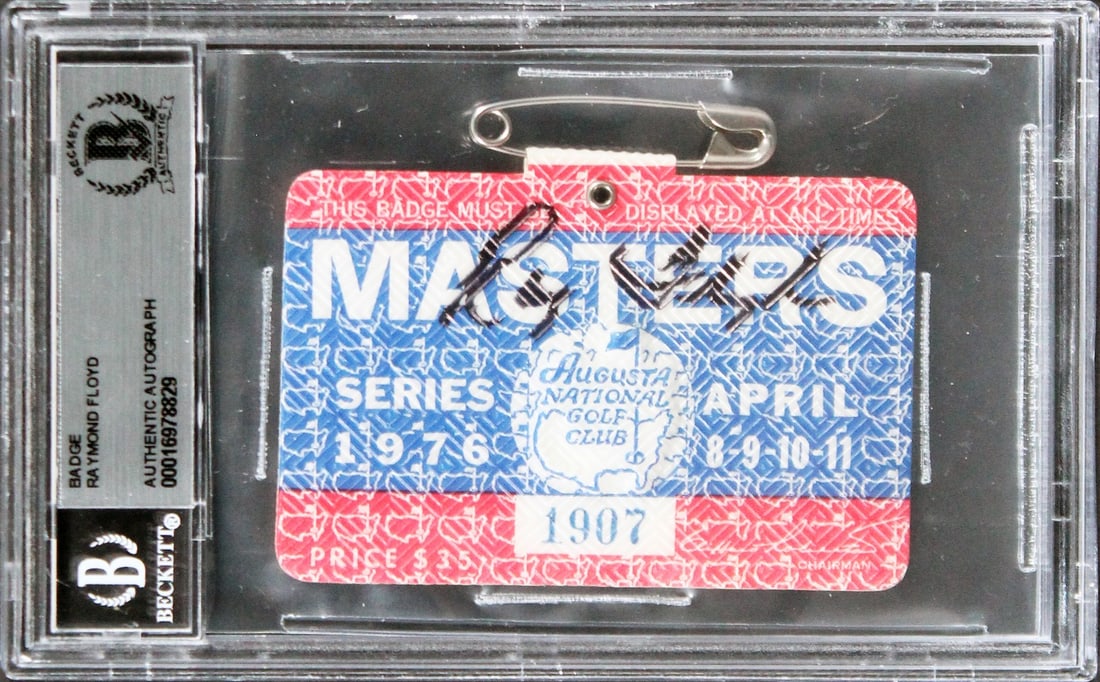 Raymond Floyd Signed 1976 Masters Badge Ticket Beckett Authenticated: Raymond Floyd Signed 1976 Masters Badge Ticket Beckett Authenticated This original 1976 Masters Augusta National Golf Club Badge Ticket has been personally signed by golf legend Raymond Floyd. The tic