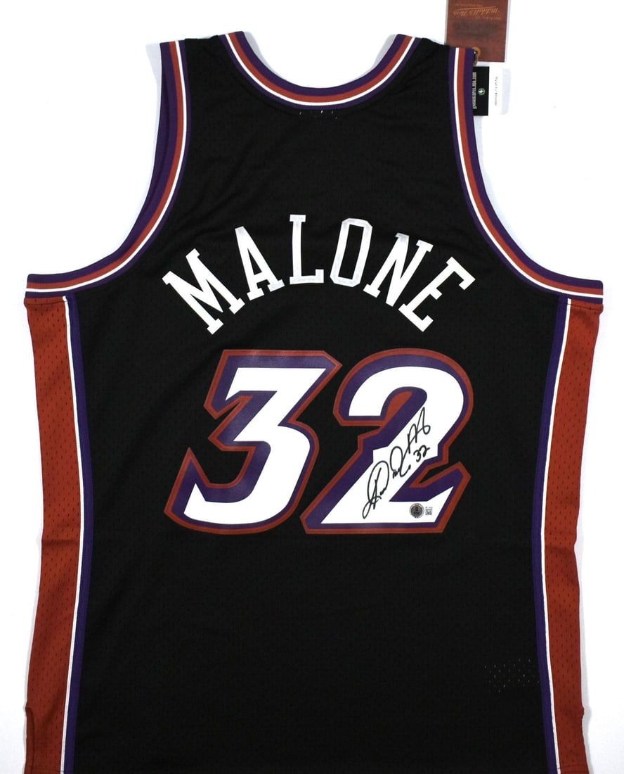 Utah Jazz Black Jersey Signed by Karl Malone with Beckett W Hologram: Utah Jazz Black Jersey Signed by Karl Malone with Beckett W Hologram This Utah Jazz black jersey by Mitchell & Ness features the signature of Karl Malone. The jersey is an original item from the Unite