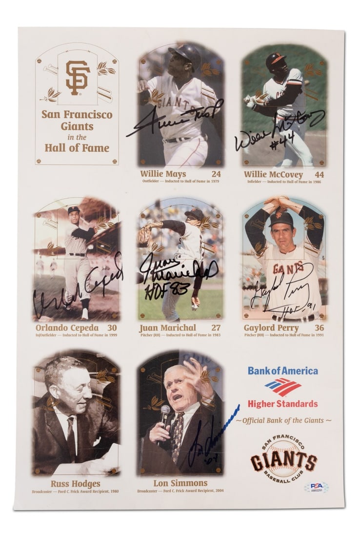 San Francisco Giants Hall of Fame Signed Poster by Mays McCovey PSA: San Francisco Giants Hall of Fame Signed Poster by Mays McCovey PSA Celebrate the legacy of baseball legends with this remarkable signed poster featuring Hall of Famers from the San Francisco Giants.