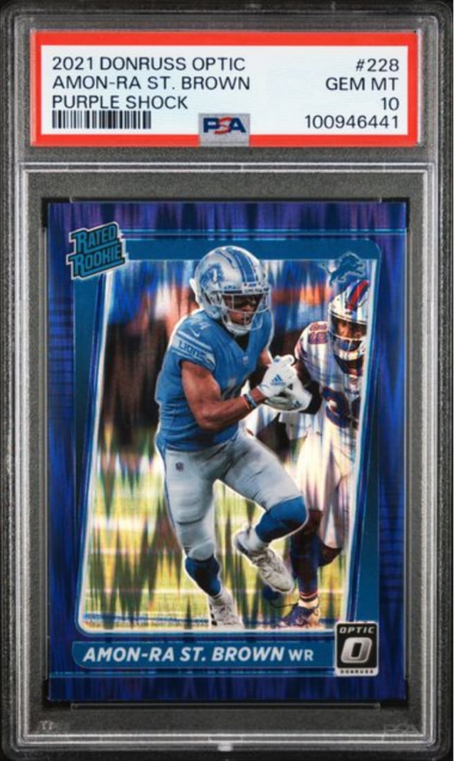 2021 Donruss Optic Amon-Ra St. Brown Purple Shock Rookie Card PSA 10 (1 of 2)