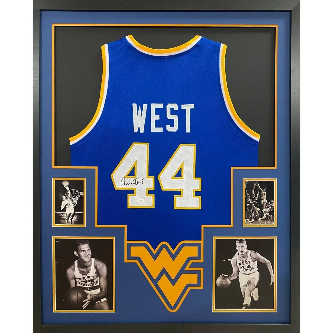Jerry West Signed Framed Jersey JSA Authenticated West Virginia: Jerry West Signed Framed Jersey JSA Authenticated West Virginia Celebrate the legacy of basketball legend Jerry West with this stunning framed autographed blue jersey. This jersey, representing West V