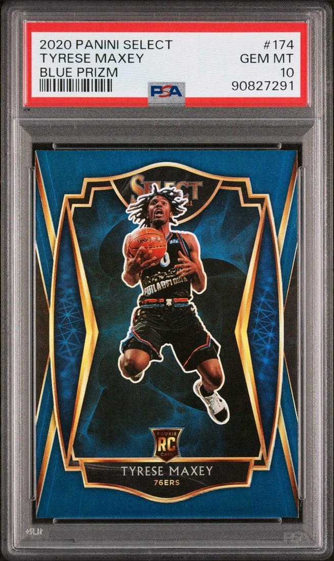 2020 Panini Select Tyrese Maxey #174 Blue Prizm RC PSA 10 Basketball Card (1 of 2)