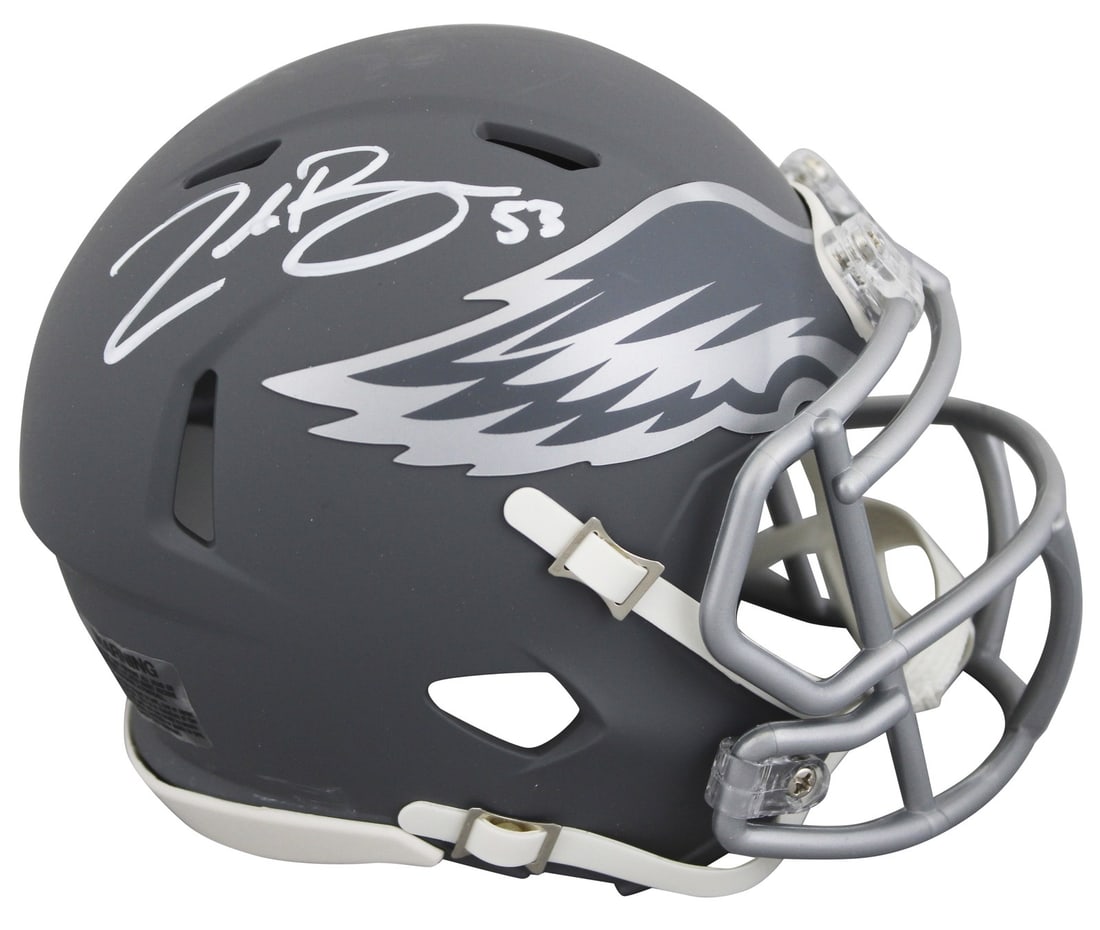 Zack Baun Signed Philadelphia Eagles Slate Mini Helmet BAS Authenticated: Zack Baun Signed Philadelphia Eagles Slate Mini Helmet BAS Authenticated This authentic signed mini helmet features the iconic alternate slate design and has been personally signed by Zack Baun of