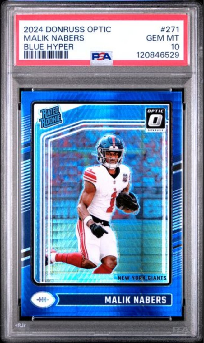 2024 Panini Donruss Optic Malik Nabers Blue Hyper Rookie Card PSA 10 (1 of 2)