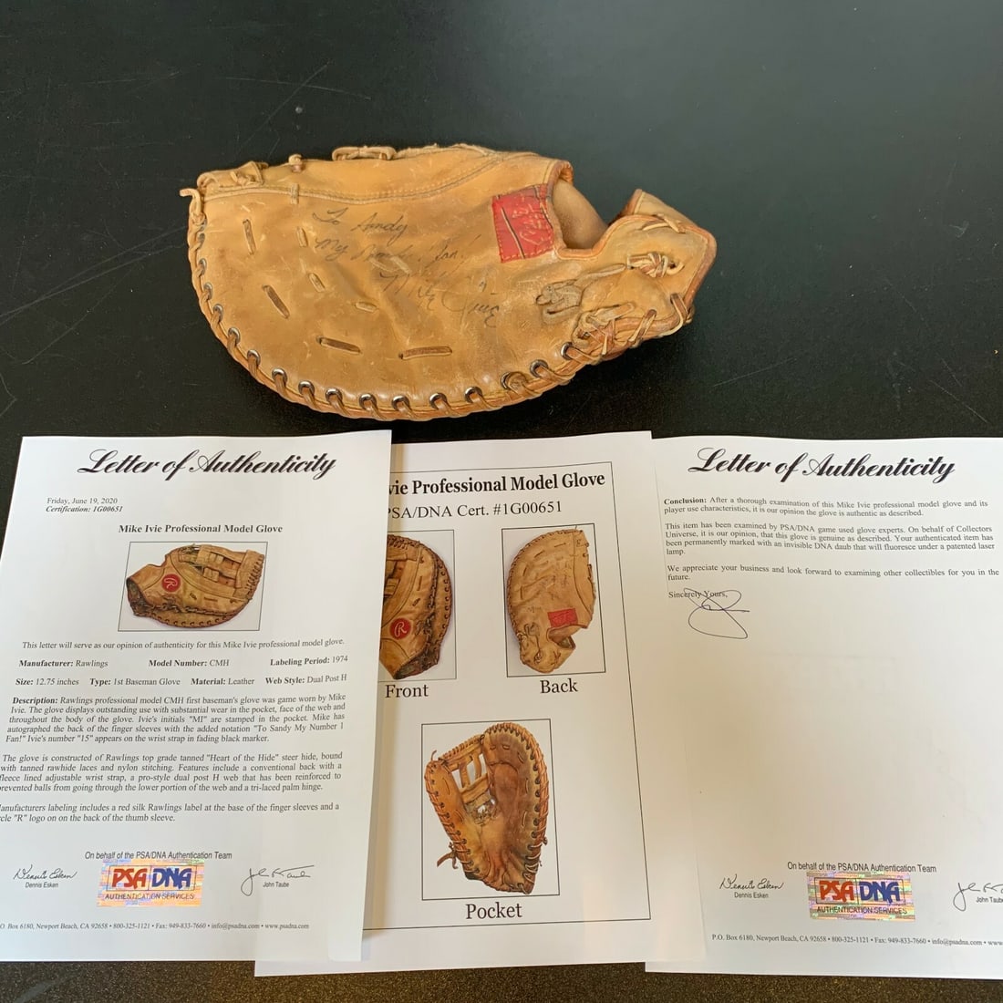Mike Ivie Signed 1974 Game Used Glove PSA DNA COA San Francisco Giants RARE: Mike Ivie Signed 1974 Game Used Glove PSA DNA COA San Francisco Giants RARE This is a rare game-used first baseman's glove from Mike Ivie's time with the San Francisco Giants, featuring his black-ink
