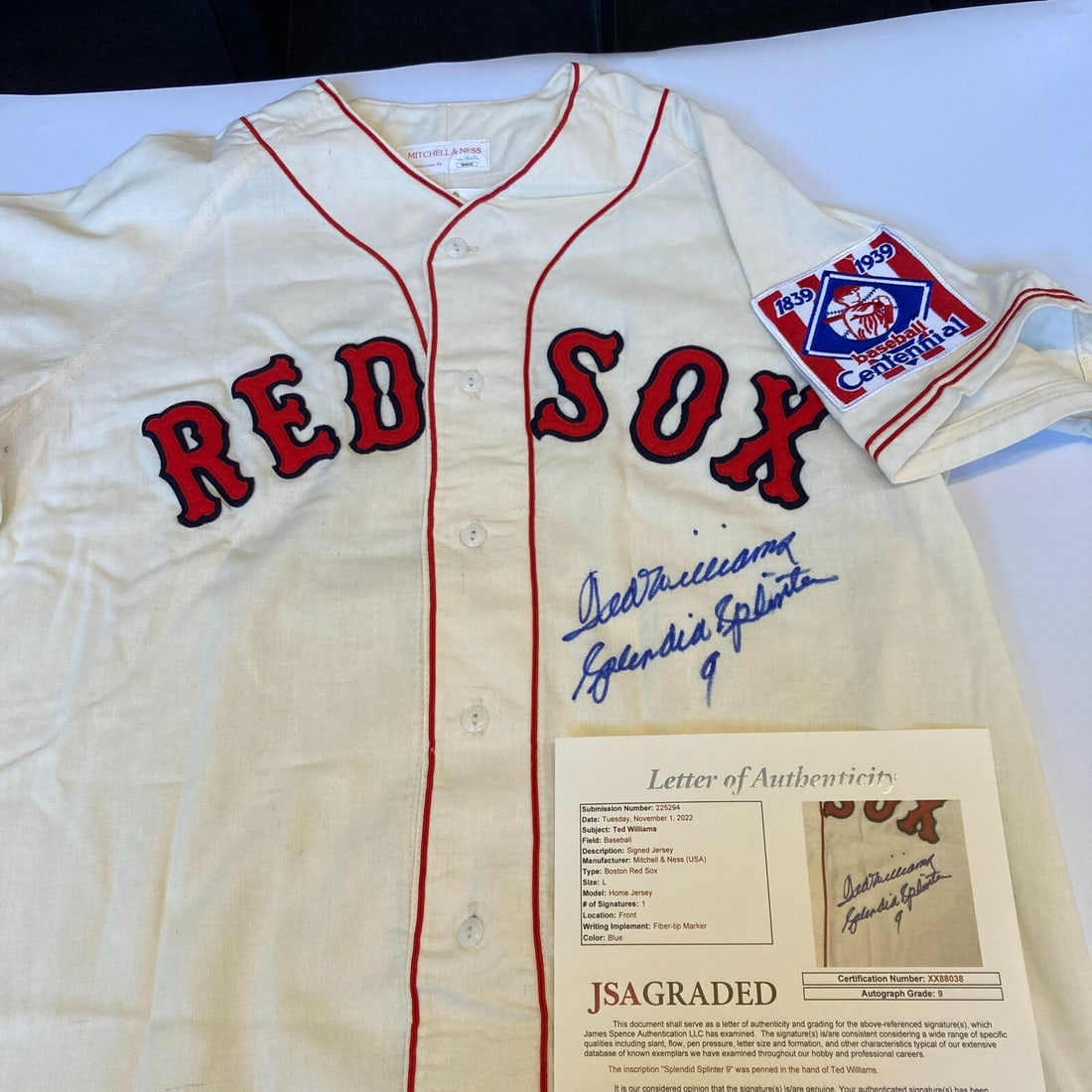 Ted Williams Signed Boston Red Sox Jersey MINT 9 JSA Authentic: Ted Williams Signed Boston Red Sox Jersey MINT 9 JSA Authentic Celebrate the legacy of baseball legend Ted Williams with this stunning signed Boston Red Sox jersey. This Mitchell & Ness jersey, featur