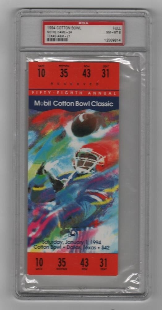 1994 Cotton Bowl Ticket Notre Dame vs Texas A&M PSA 9814 (1 of 2)