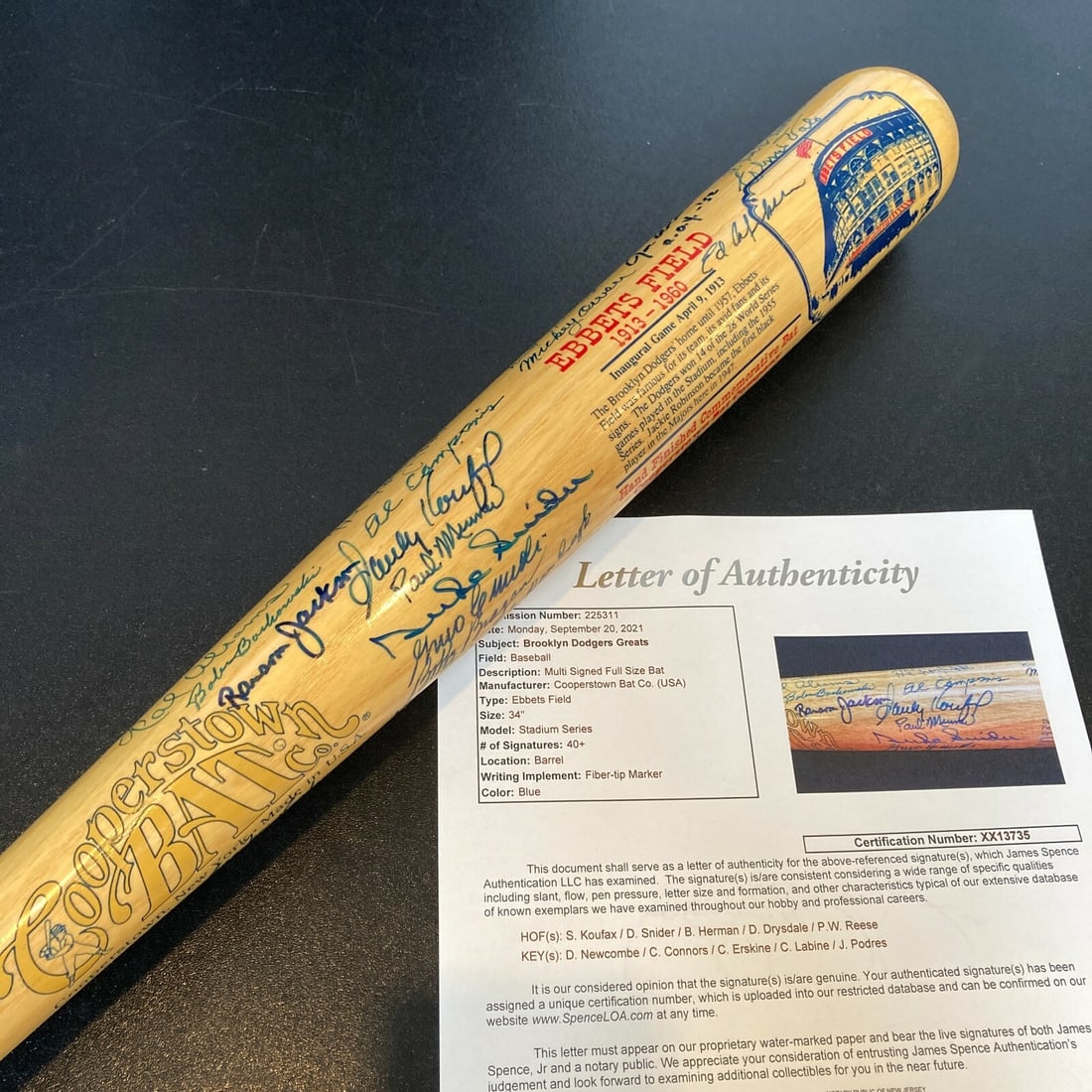 Brooklyn Dodgers Multi-Signed Baseball Bat Koufax Drysdale JSA COA (1 of 12)