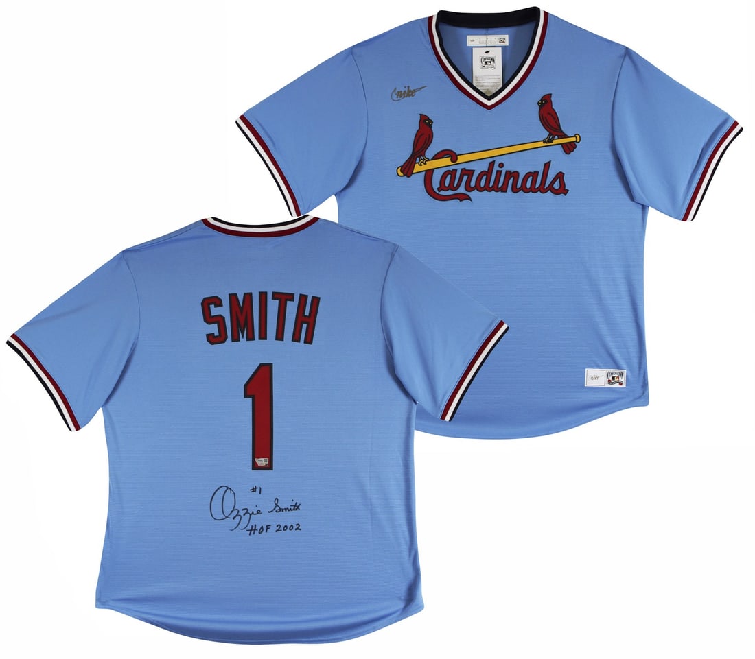 Ozzie Smith Signed Light Blue Nike Jersey Authentic Fanatics: Ozzie Smith Signed Light Blue Nike Jersey Authentic Fanatics This authentic light blue Nike jersey has been personally signed by Ozzie Smith, the legendary shortstop of the St. Louis Cardinals. This o