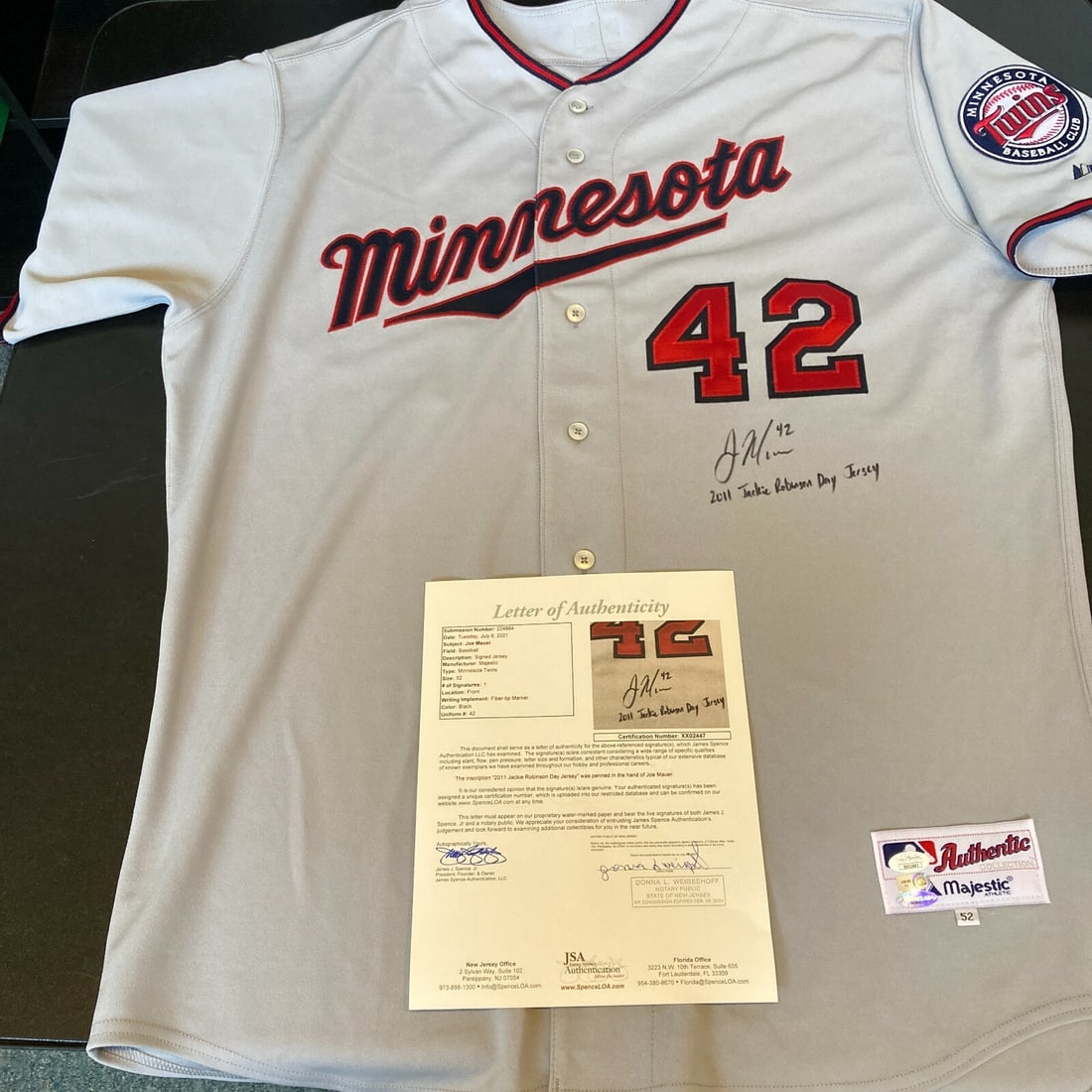 Joe Mauer 2011 Twins Game Issued Jersey Signed JSA COA: Joe Mauer 2011 Twins Game Issued Jersey Signed JSA COA This rare Joe Mauer 2011 Minnesota Twins Jackie Robinson Day game-issued jersey is a unique piece of baseball memorabilia. Created for Mauer to w