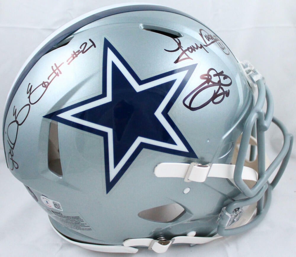Elliott Smith Dorsett Signed Dallas Cowboys Authentic Helmet Beckett (1 of 8)