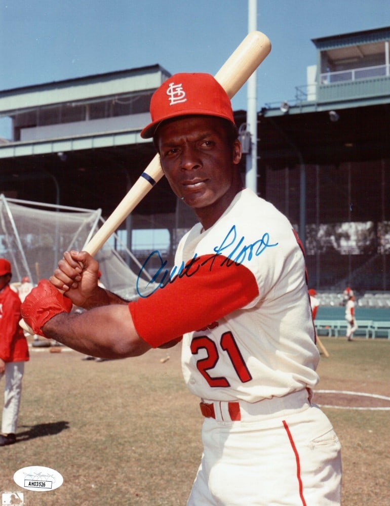 Curt Flood Autographed 8x10 Photo St. Louis Cardinals JSA Certified: Curt Flood Autographed 8x10 Photo St. Louis Cardinals JSA Certified This is an original autographed 8x10 photo of Curt Flood, a celebrated player for the St. Louis Cardinals. The photo is from a priva