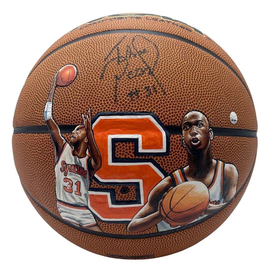 Pearl Washington Signed Hand Painted Syracuse NCAA Basketball Steiner Authenticated: Pearl Washington Signed Hand Painted Syracuse NCAA Basketball Steiner Authenticated This is an original Pearl Washington signed hand-painted full-size leather Wilson NCAA basketball representing the S