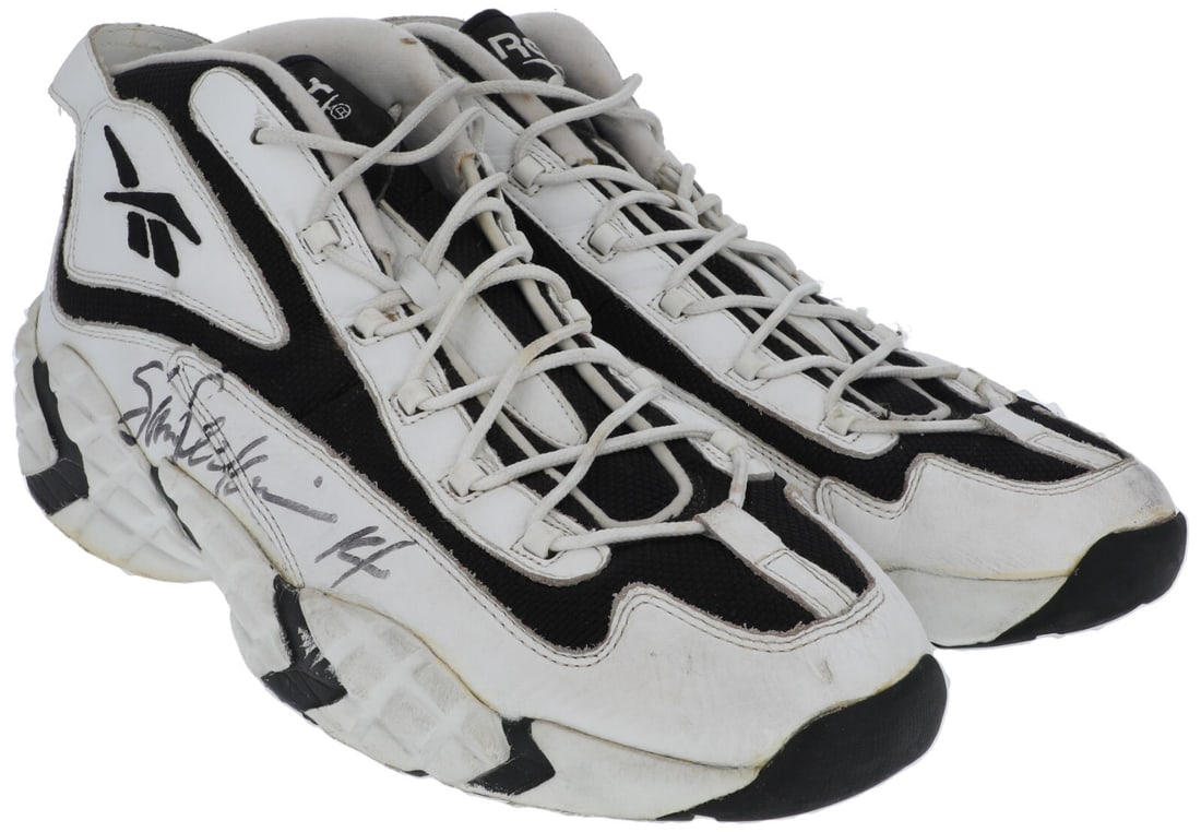 1996 Sam Perkins Game-Used Signed Reebok Sneakers Seattle SuperSonics LOA: 1996 Sam Perkins Game-Used Signed Reebok Sneakers Seattle SuperSonics LOA This pair of game-used Seattle SuperSonics Reebok sneakers was worn by Sam Perkins during the 1996-97 NBA season. Perkins, a U