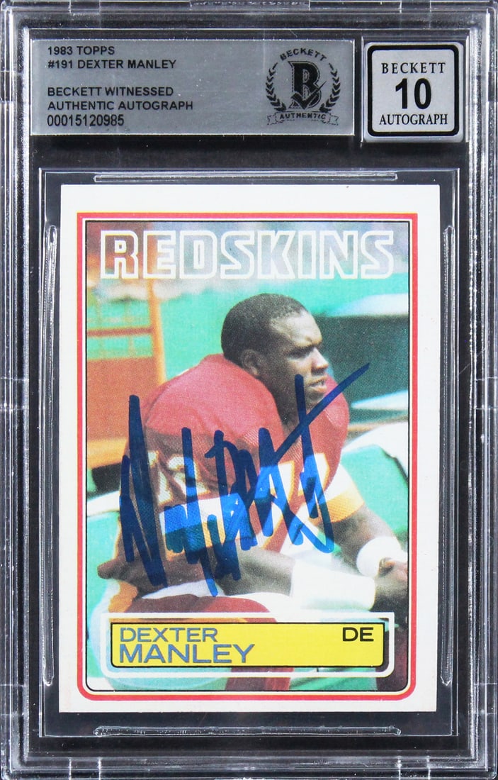 Dexter Manley Signed 1983 Topps #191 Rookie Card Gem Mint 10 BAS Slabbed (1 of 2)