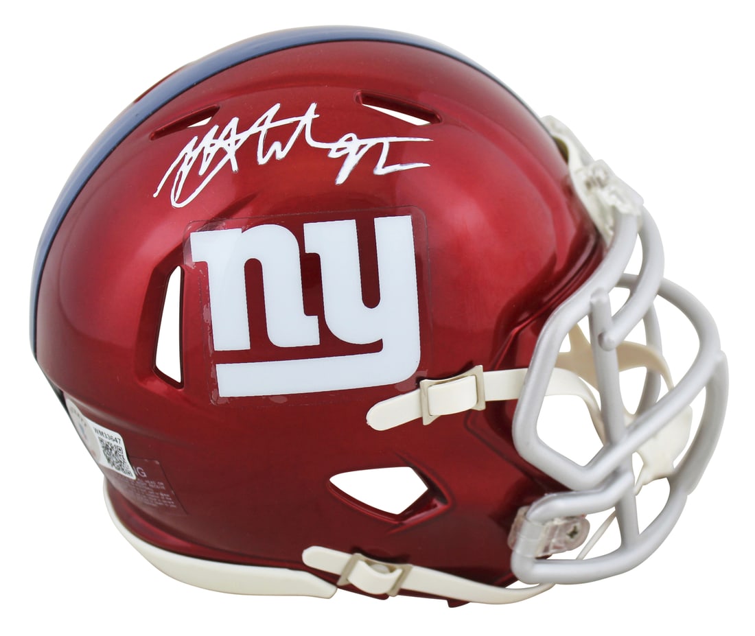 Michael Strahan Signed New York Giants Flash Speed Mini Helmet BAS Witnessed (1 of 2)