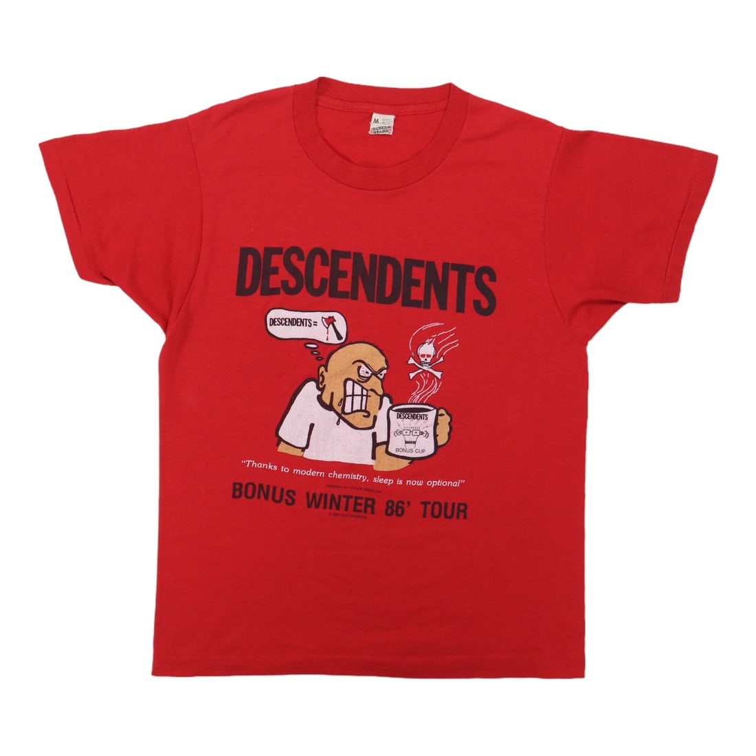 Vintage 1986 Descendents Red Winter Tour Poly Cotton T-Shirt: Vintage 1986 Descendents Red Winter Tour Poly Cotton T-Shirt This is an original vintage 1986 Descendents Winter Tour shirt. The shirt is not a modern reproduction and features no back graphics. It is