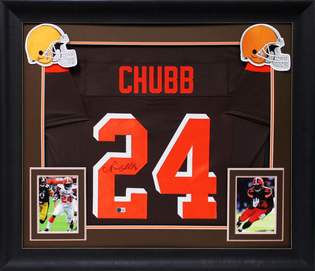 Nick Chubb Signed Cleveland Browns Framed Color Rush Jersey BAS Witnessed (1 of 2)