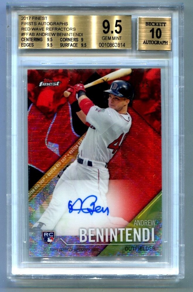 2017 Topps Finest Andrew Benintendi RC Red Wave Auto 17/25 BGS 9.5 (1 of 2)