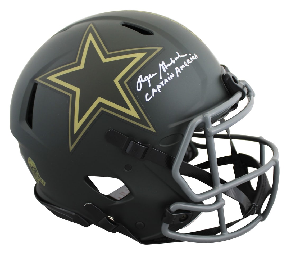 Roger Staubach Signed Dallas Cowboys Salute to Service Helmet BAS Authenticated: Roger Staubach Signed Dallas Cowboys Salute to Service Helmet BAS Authenticated This authentic full-size Speed Proline helmet is personally signed by legendary Dallas Cowboys quarterback Roger Staubac
