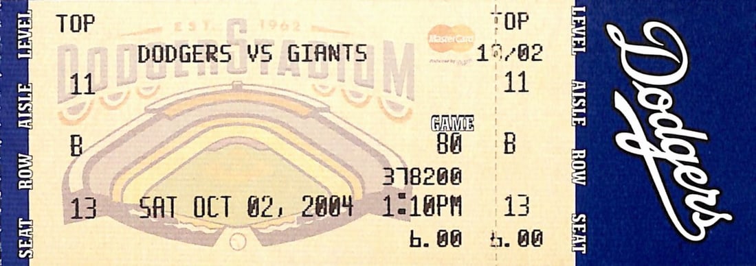 Giants 2004 NL West Clinch Full Ticket Steve Finley Walk Off Grand Slam: Giants 2004 NL West Clinch Full Ticket Steve Finley Walk Off Grand Slam Celebrate a memorable moment in baseball history with this full ticket from the San Francisco Giants' clinching of the NL West o