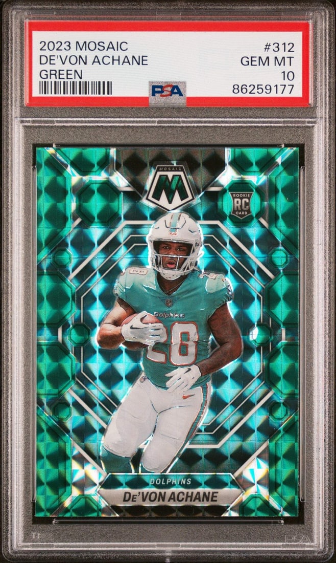 PSA 10 2023 Mosaic Devon Achane Green Rookie Card #312 NFL (1 of 2)