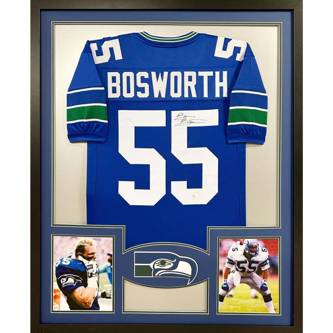 Brian Bosworth Signed Framed Jersey Seattle Seahawks JSA Authenticated: Brian Bosworth Signed Framed Jersey Seattle Seahawks JSA Authenticated This autographed framed jersey features Brian Bosworth, a notable player for the Seattle Seahawks. Authenticated by JSA, a leadin