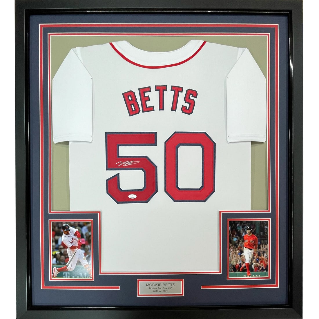 Framed Signed Mookie Betts Boston Red Sox Jersey with JSA COA: Framed Signed Mookie Betts Boston Red Sox Jersey with JSA COA Celebrate the legacy of Mookie Betts with this professionally framed and autographed Boston Red Sox jersey. This stunning display features