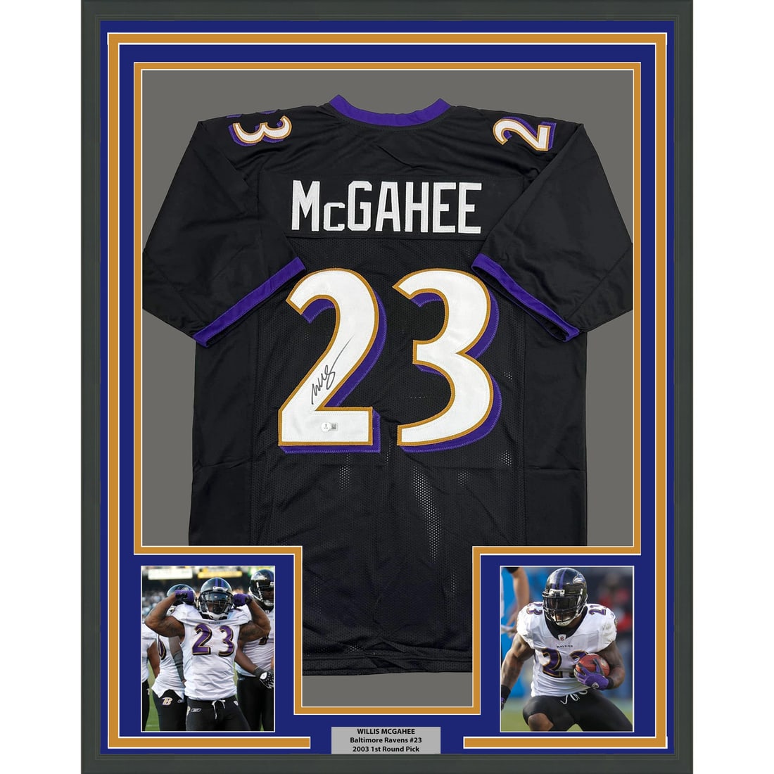 Willis McGahee Signed Baltimore Ravens Framed Jersey 35x39 With Beckett COA: Willis McGahee Signed Baltimore Ravens Framed Jersey 35x39 With Beckett COA This framed Baltimore Ravens jersey is autographed by Willis McGahee and comes authenticated by Beckett Grading Services. Th
