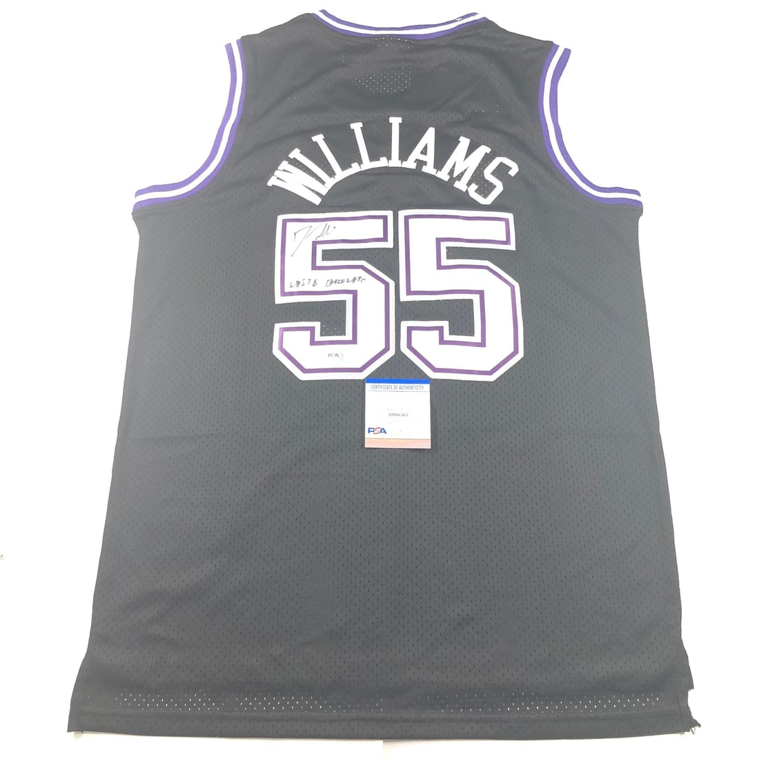 Jason Williams Autographed Jersey PSA/DNA Sacramento Kings White Chocolate Inscription: Jason Williams Autographed Jersey PSA/DNA Sacramento Kings White Chocolate Inscription This is a stitched jersey autographed by Jason Williams, a former player for the Sacramento Kings, who inscribed