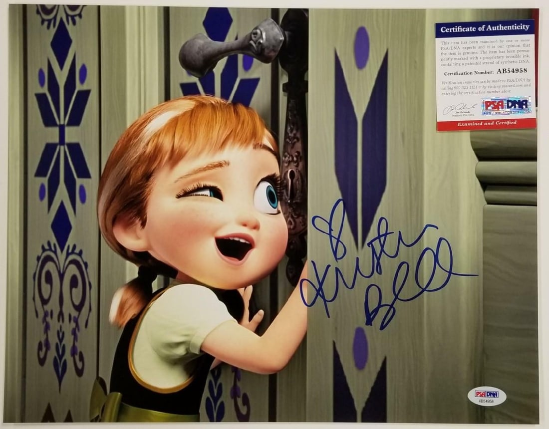 11x14 Photograph Signed by Kristen Bell as Anna with PSA Authentication: 11x14 Photograph Signed by Kristen Bell as Anna with PSA Authentication This is an original 11x14 photograph from Disney's Frozen, featuring the character Anna, personally signed by Kristen Bell. The