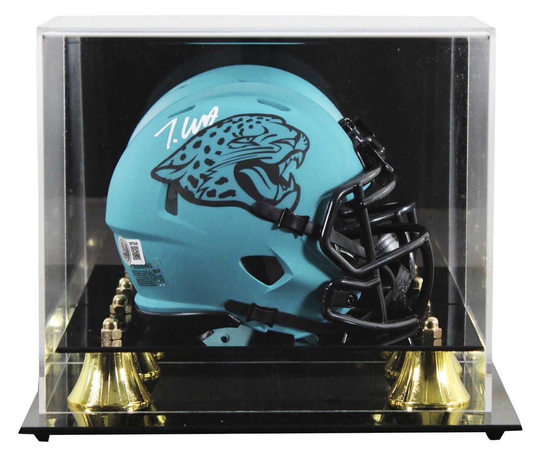 Travis Hunter Signed Jacksonville Jaguars Rave Speed Mini Helmet with Display Case BAS: Travis Hunter Signed Jacksonville Jaguars Rave Speed Mini Helmet with Display Case BAS This autographed Jacksonville Jaguars Rave Speed Mini Helmet has been personally signed by player Travis Hunter.