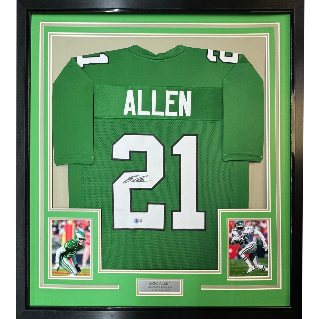 Framed Eric Allen Autographed Jersey Philadelphia Eagles BAS COA 35x39: Framed Eric Allen Autographed Jersey Philadelphia Eagles BAS COA 35x39 This stunning framed autographed Eric Allen football jersey is a must-have for any Philadelphia Eagles fan. The jersey, featuring